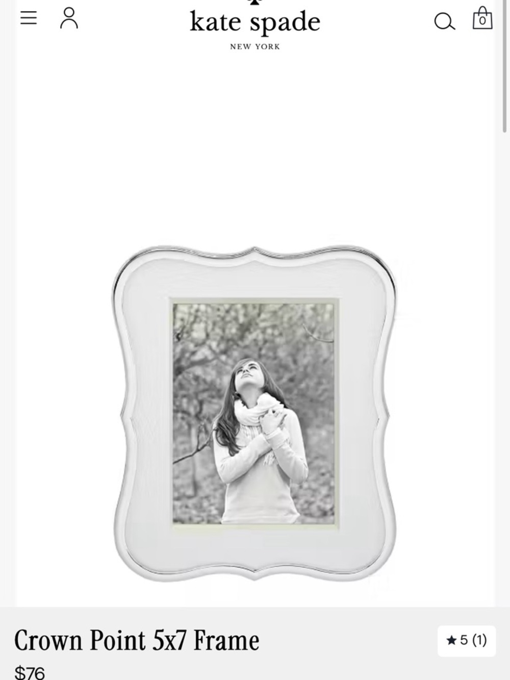 kate spade Crown Point Silver Scalloped Picture Frame with White Mat - 5x7